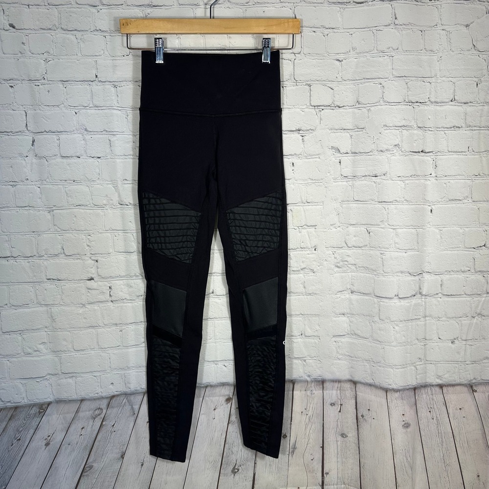 Alo‎ Yoga Moto Leggings Black High Waist Quilted Panel Yoga Pants W5494R Small